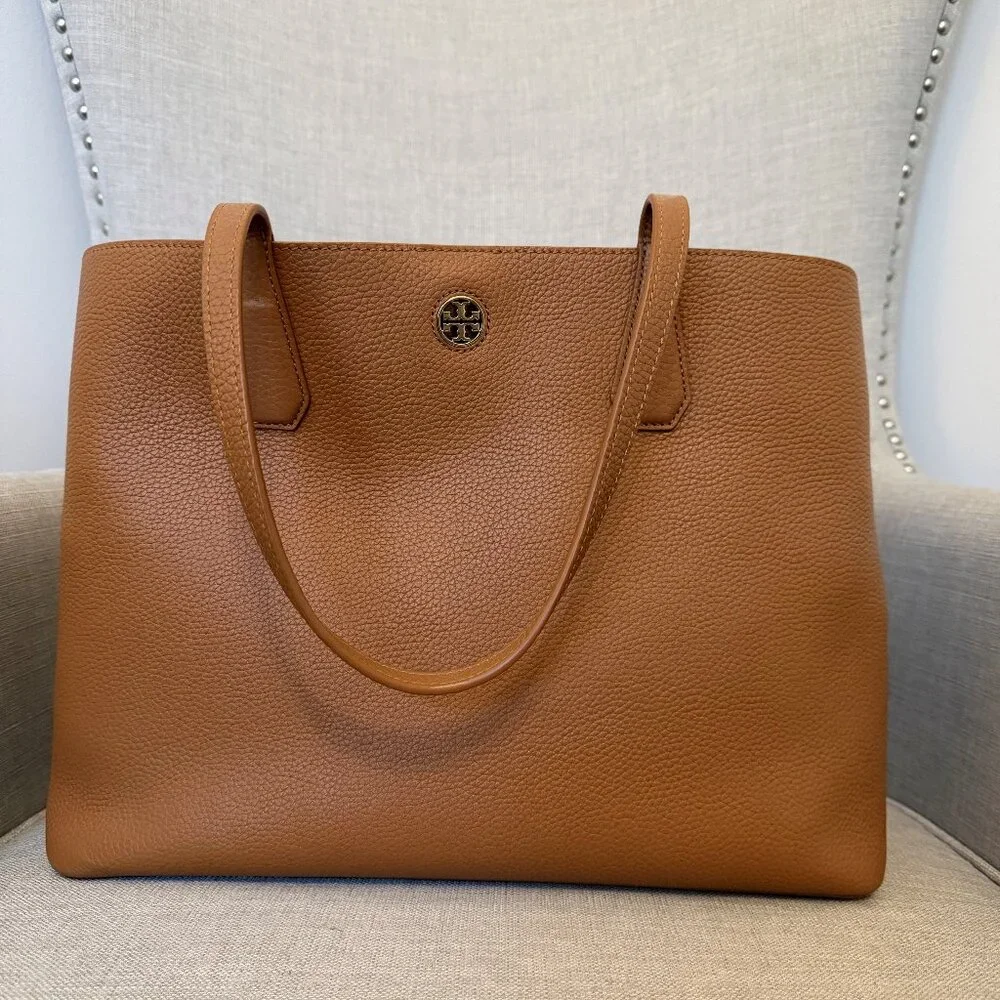 Tory Burch Pebbled Leather Tote in Cognac Brown